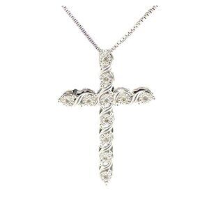 Beautiful Cross Necklace with Natural Diamonds in Illusion Setting and 18" Sterl